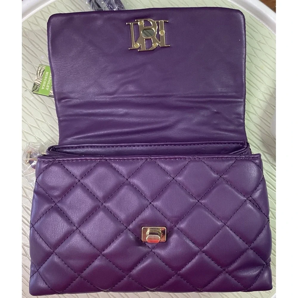 Badgley Mischka Women Vegan Leather Purple Quilt Crossbody Purse NWT $129-6x9x3